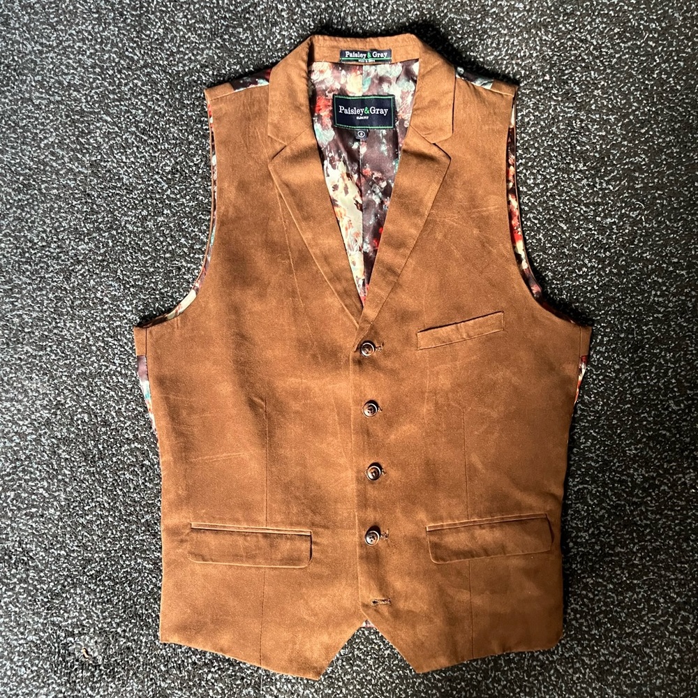 Brown Suede Vest with Pattern